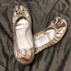 Silver Tory Burch ballet flats